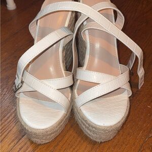 Princess Polly Cream Strappy Espadrille Wedges size 6